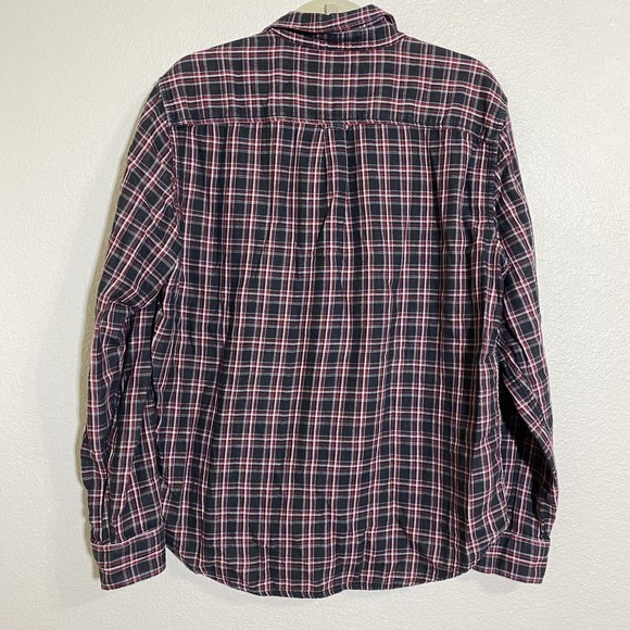 Lucky Brand Mens Shirt Size Large Classic Fit Plaid Black Red Button Front - Picture 2 of 7